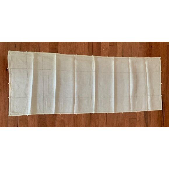 Handmade White Linen Table Runner With Delicate Hemstitching & Loop Accents - Picture 1 of 7